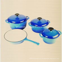 Cuisinière en fonte émaillée en 4PCS en couleur bleue